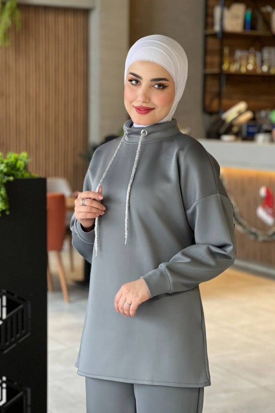 44130 - Scuba Tesettür İkili Takım Gri̇-Z14