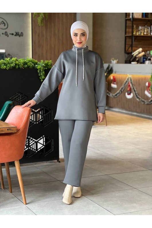44130 - Scuba Tesettür İkili Takım Gri̇-Z14