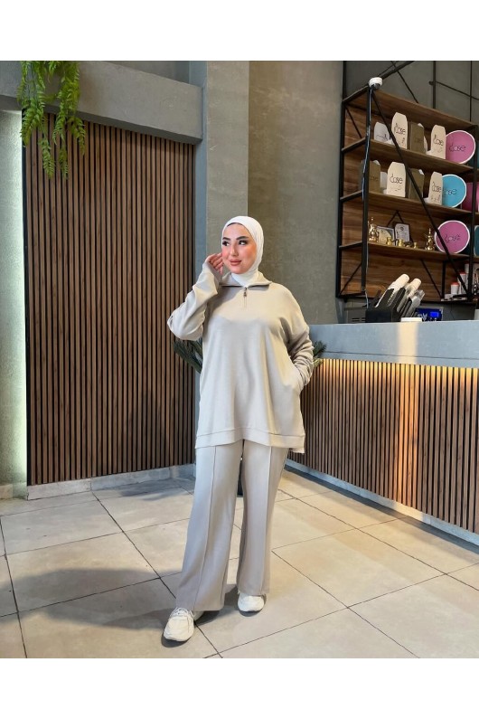 44133 - Tesettür İkili Takım Bej-J2