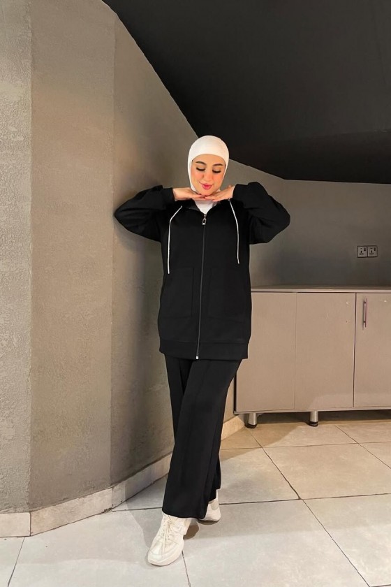 44135 - Tesettür İkili Takım Si̇yah-J2