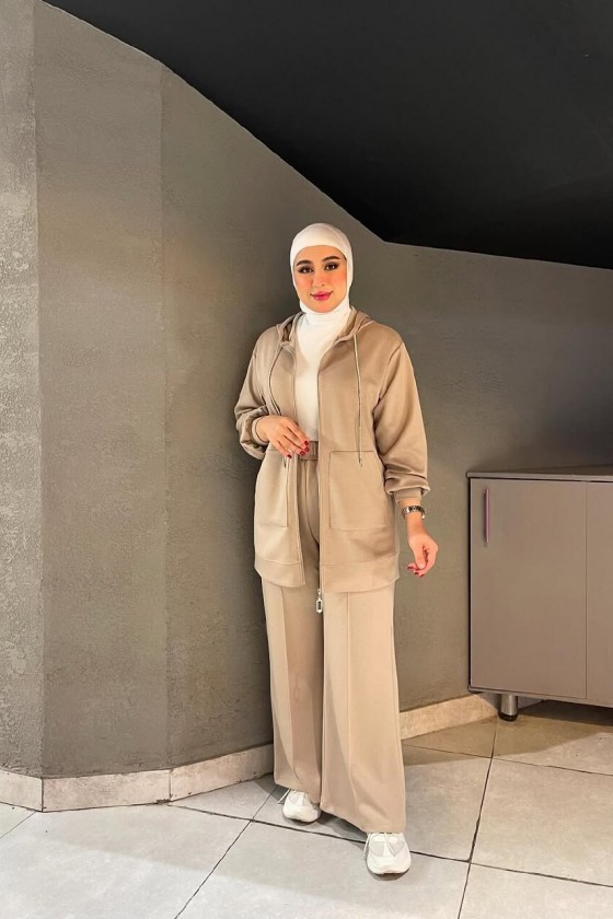 44135 - Tesettür İkili Takım Bej-J2