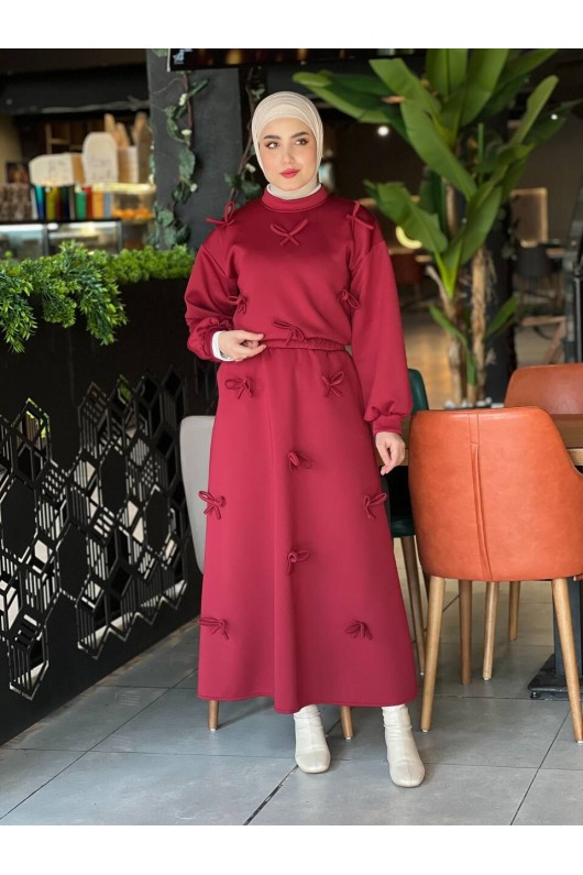 44137 - Detaylı Tesettür Takım Bordo-A20