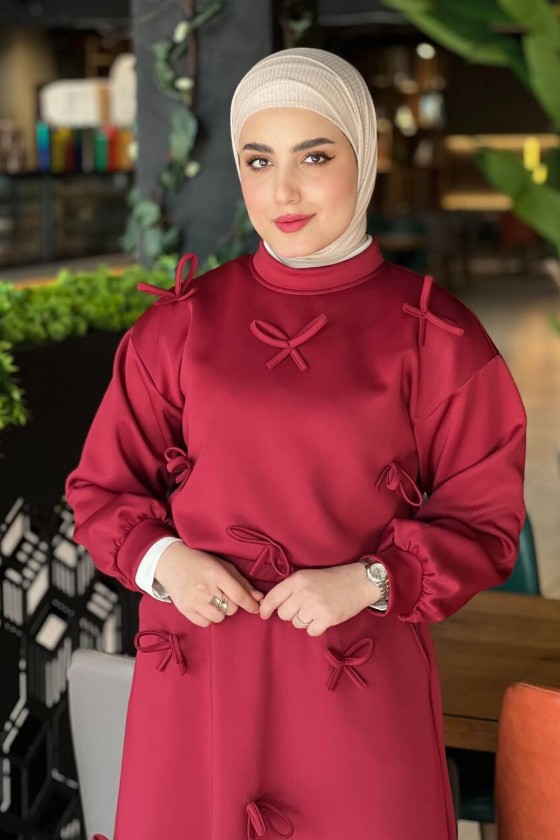44137 - Detaylı Tesettür Takım Bordo-A20 44137 - Detaylı Tesettür Takım Bordo-A20