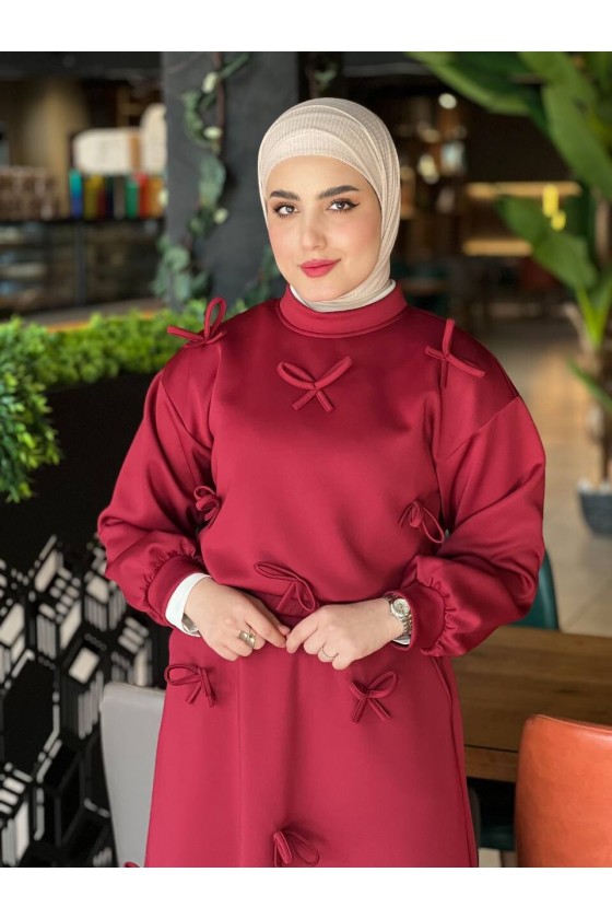 44137 - Detaylı Tesettür Takım Bordo-A20