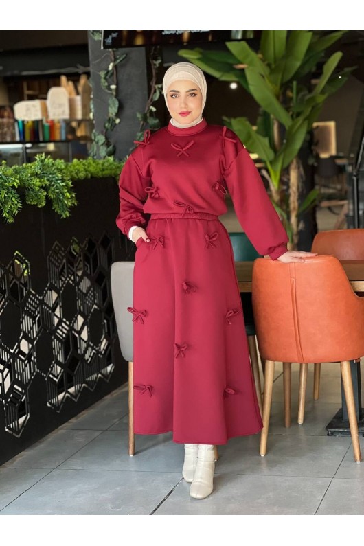 44137 - Detaylı Tesettür Takım Bordo-A20
