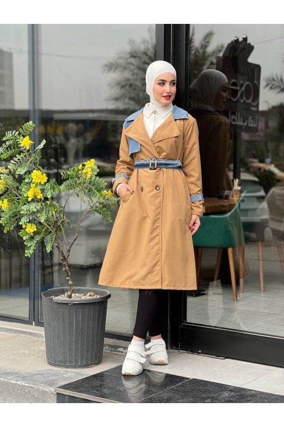 44100 - Renk Detaylı Tesettür Trençkot Camel C-3 44100 - Renk Detaylı Tesettür Trençkot Camel C-3