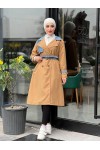 44100 - Renk Detaylı Tesettür Trençkot Camel C-3 44100 - Renk Detaylı Tesettür Trençkot Camel C-3