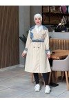 44100 - Renk Detaylı Tesettür Trençkot Bej C-3