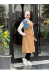 44119 - Renk Detaylı Tesettür Trençkot Camel A-1 44119 - Renk Detaylı Tesettür Trençkot Camel A-1
