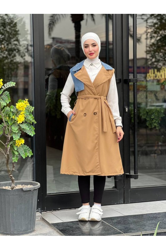 44119 - Renk Detaylı Tesettür Trençkot Camel A-1 44119 - Renk Detaylı Tesettür Trençkot Camel A-1