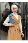 44119 - Renk Detaylı Tesettür Trençkot Camel A-1 44119 - Renk Detaylı Tesettür Trençkot Camel A-1