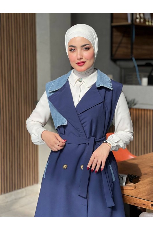 44119 - Renk Detaylı Tesettür Trençkot Laci̇vert A-1 44119 - Renk Detaylı Tesettür Trençkot Laci̇vert A-1