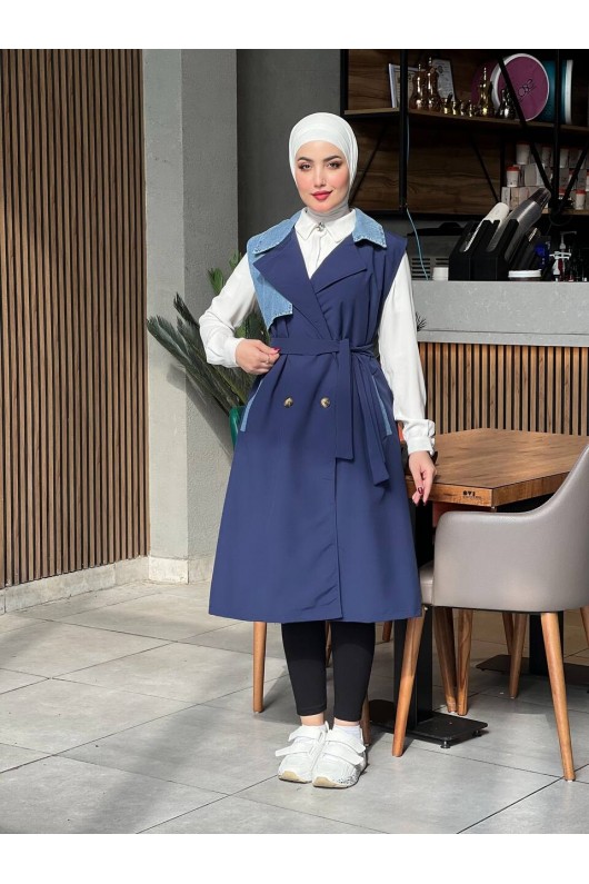 44119 - Renk Detaylı Tesettür Trençkot Laci̇vert A-1 44119 - Renk Detaylı Tesettür Trençkot Laci̇vert A-1
