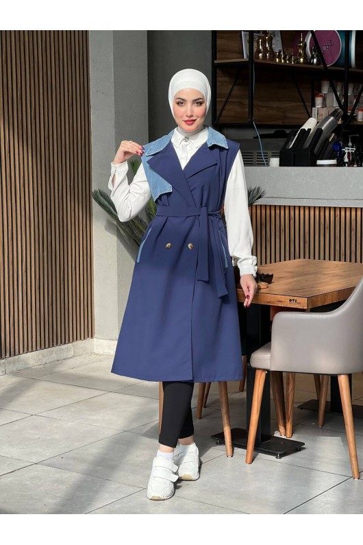 44119 - Renk Detaylı Tesettür Trençkot Laci̇vert A-1 44119 - Renk Detaylı Tesettür Trençkot Laci̇vert A-1