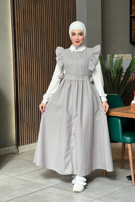 44096 - Kaşe Tesettür Elbise Gri̇ A-3