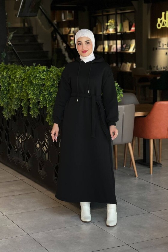 44108 - Üç İplik Tesettür Elbise Si̇yah-I3