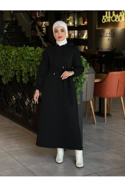 44108 - Üç İplik Tesettür Elbise Si̇yah-I3