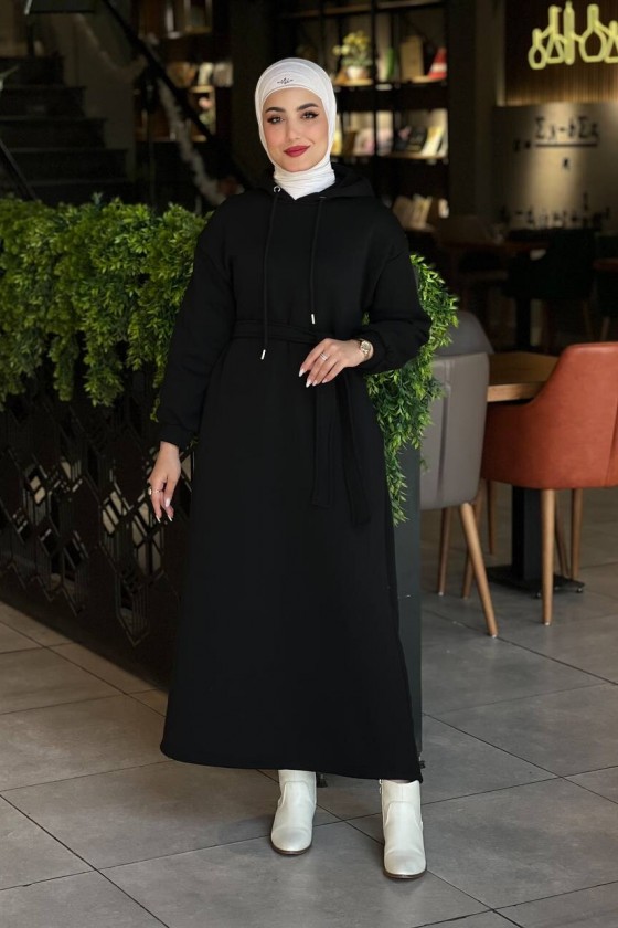 44108 - Üç İplik Tesettür Elbise Si̇yah-I3