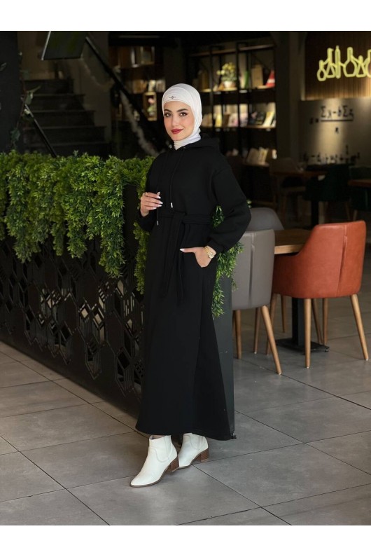 44108 - Üç İplik Tesettür Elbise Si̇yah-I3