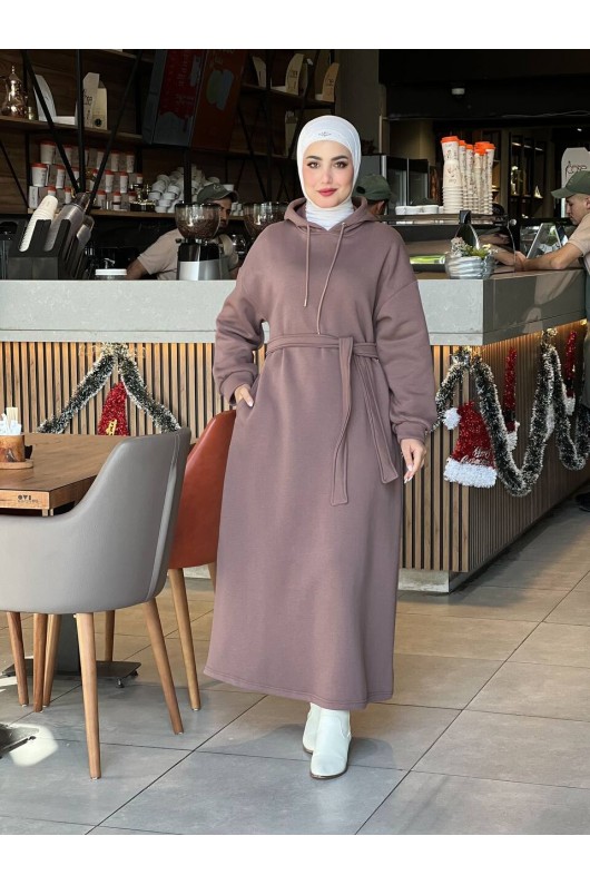 44108 - Üç İplik Tesettür Elbise Kahverengi̇-I3