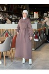 44108 - Üç İplik Tesettür Elbise Kahverengi̇-I3