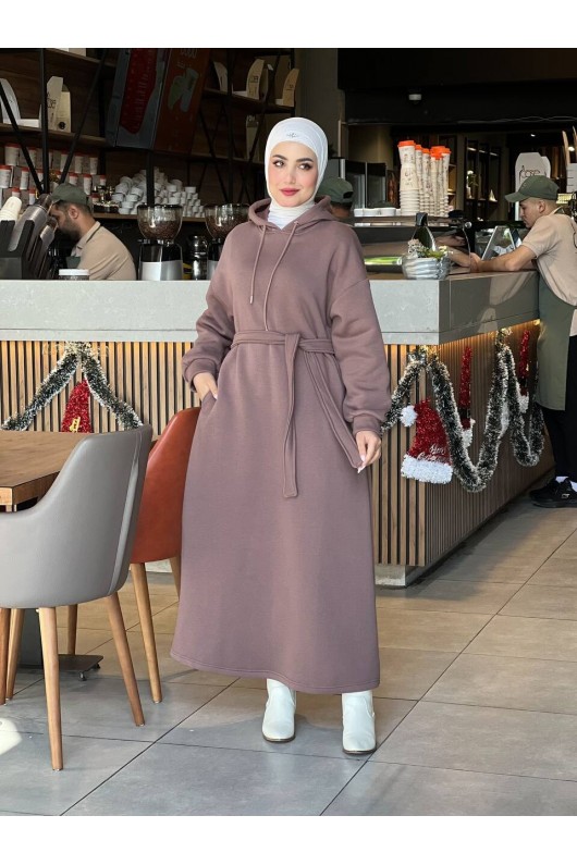 44108 - Üç İplik Tesettür Elbise Kahverengi̇-I3