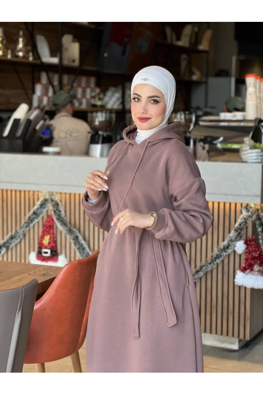 44108 - Üç İplik Tesettür Elbise Kahverengi̇-I3