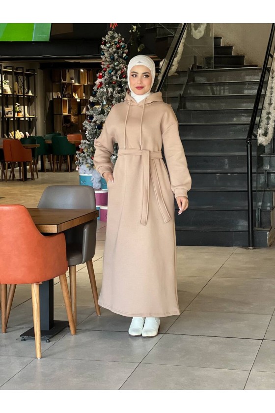 44108 - Üç İplik Tesettür Elbise Camel-I3