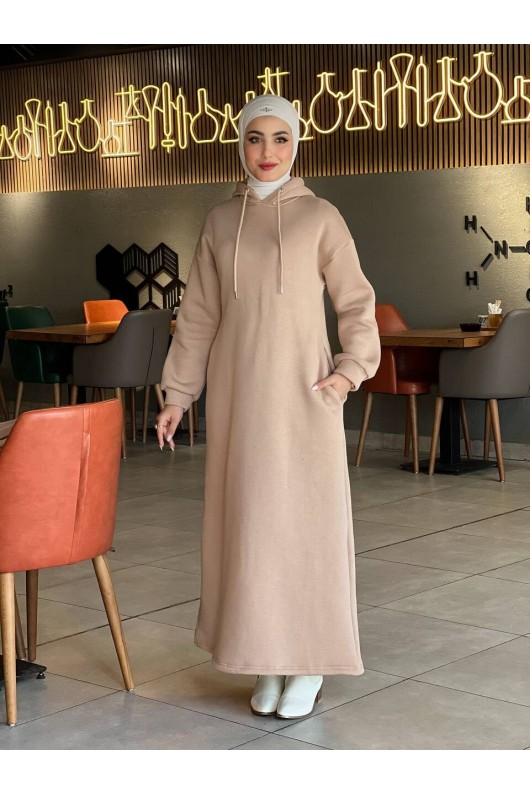 44108 - Üç İplik Tesettür Elbise Camel-I3