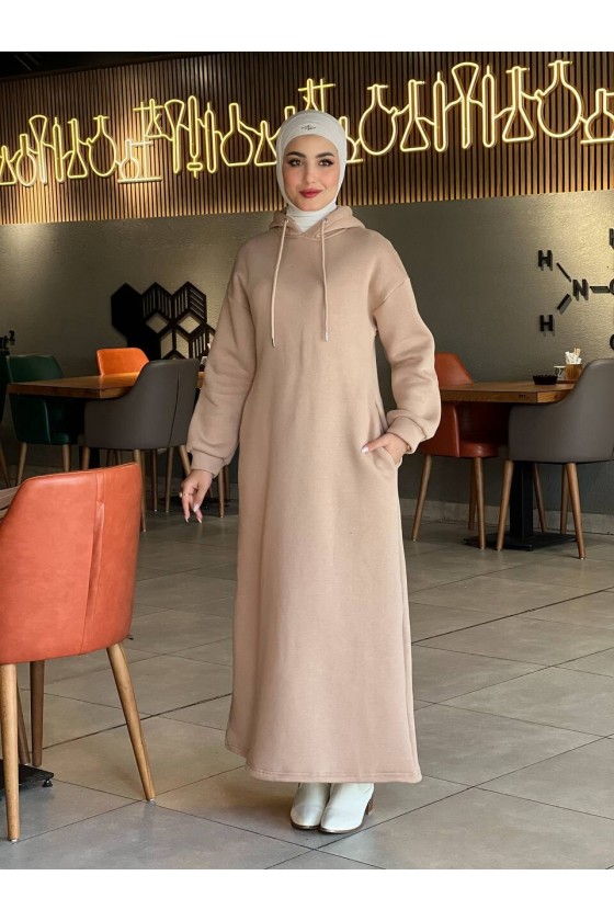 44108 - Üç İplik Tesettür Elbise Camel-I3