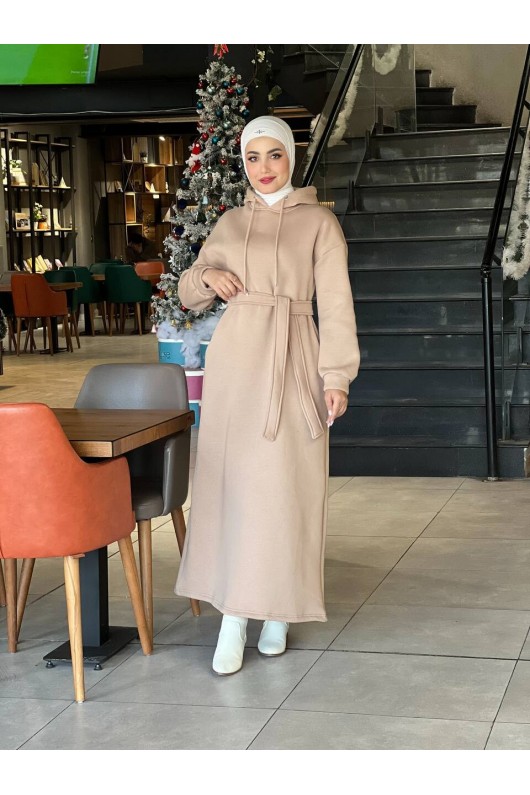 44108 - Üç İplik Tesettür Elbise Camel-I3