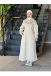 44108 - Üç İplik Tesettür Elbise Bej-I3