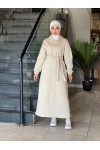 44108 - Üç İplik Tesettür Elbise Bej-I3