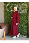 44108 - Üç İplik Tesettür Elbise Bordo-I3