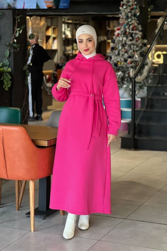 44108 - Üç İplik Tesettür Elbise Pembe-I3