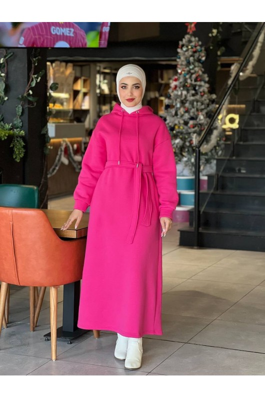 44108 - Üç İplik Tesettür Elbise Pembe-I3