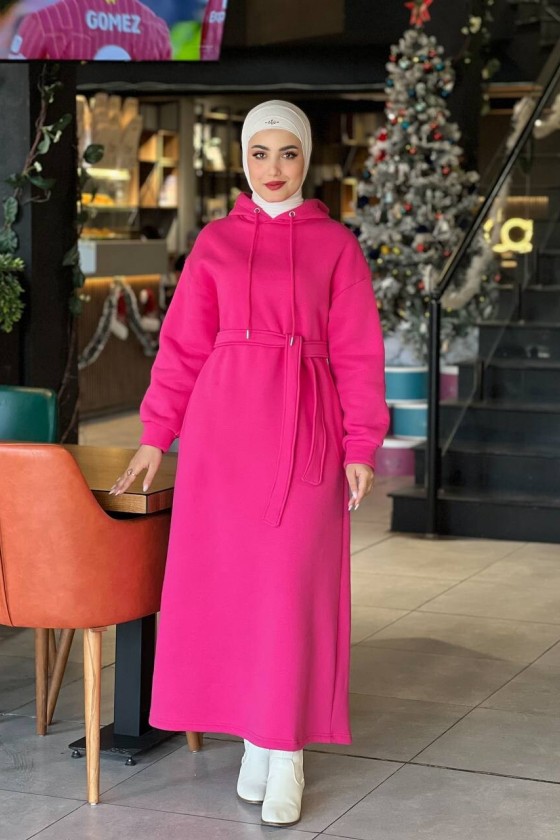 44108 - Üç İplik Tesettür Elbise Pembe-I3