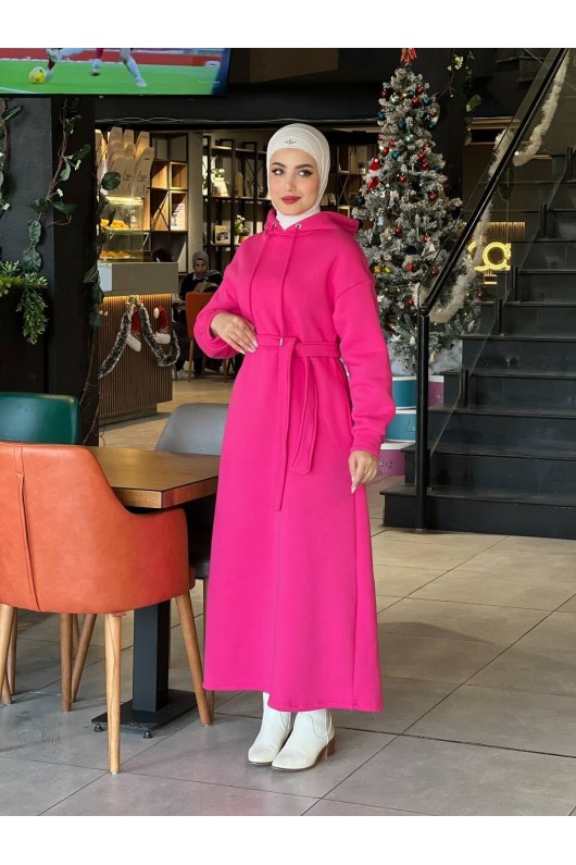 44108 - Üç İplik Tesettür Elbise Pembe-I3