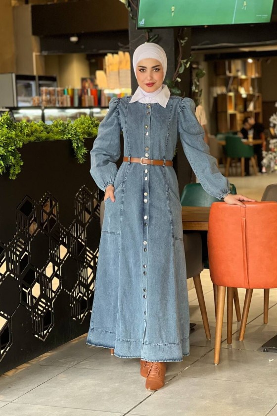 44115-Kot Tesettür Elbise Mavi̇-G2