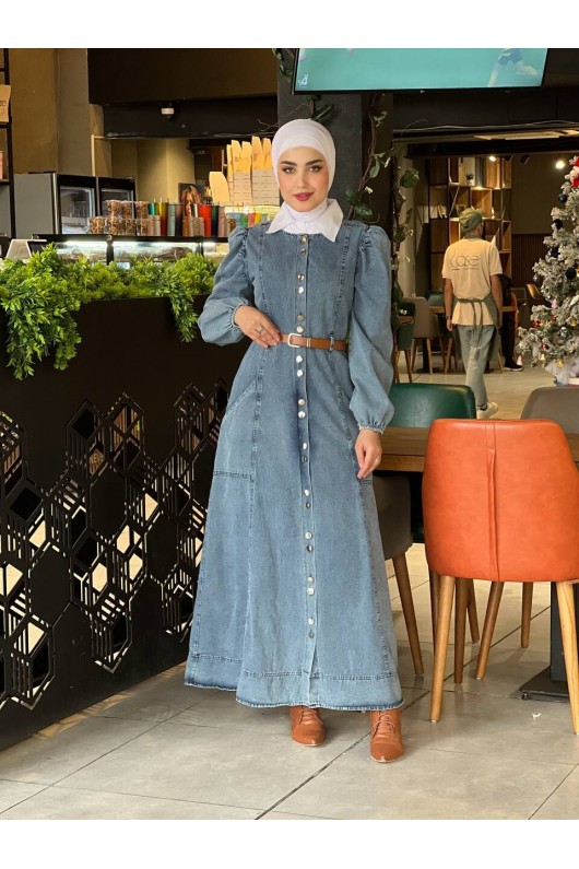 44115-Kot Tesettür Elbise Mavi̇-G2