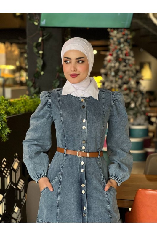 44115-Kot Tesettür Elbise Mavi̇-G2