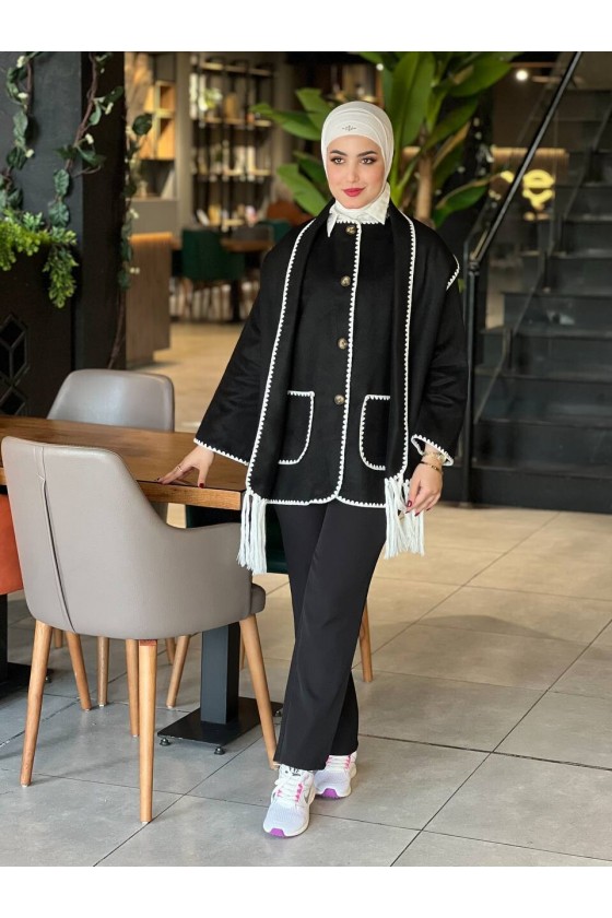 44102 - Dikiş Detaylı Kaşe Ceket Si̇yah-G1