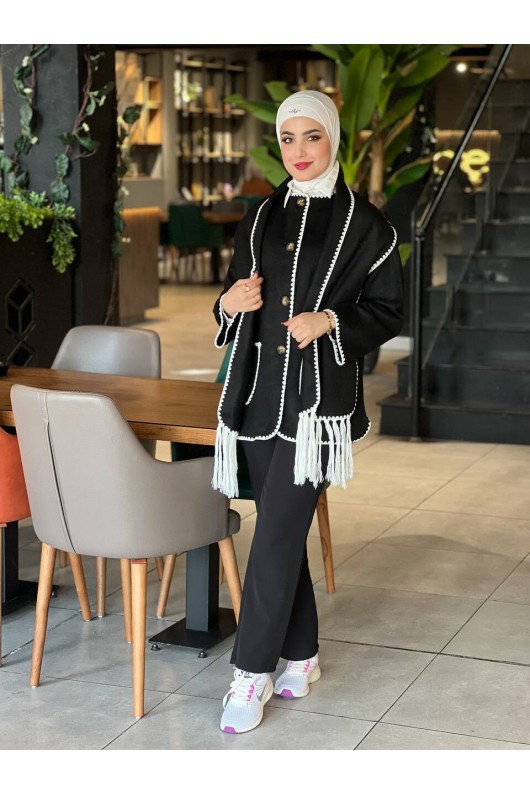 44102 - Dikiş Detaylı Kaşe Ceket Si̇yah-G1 44102 - Dikiş Detaylı Kaşe Ceket Si̇yah-G1