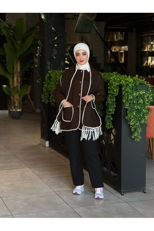 44102 - Dikiş Detaylı Kaşe Ceket Kahverengi̇-G1