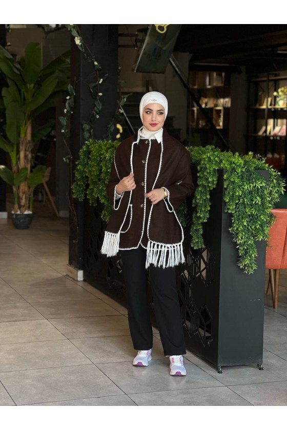 44102 - Dikiş Detaylı Kaşe Ceket Kahverengi̇-G1