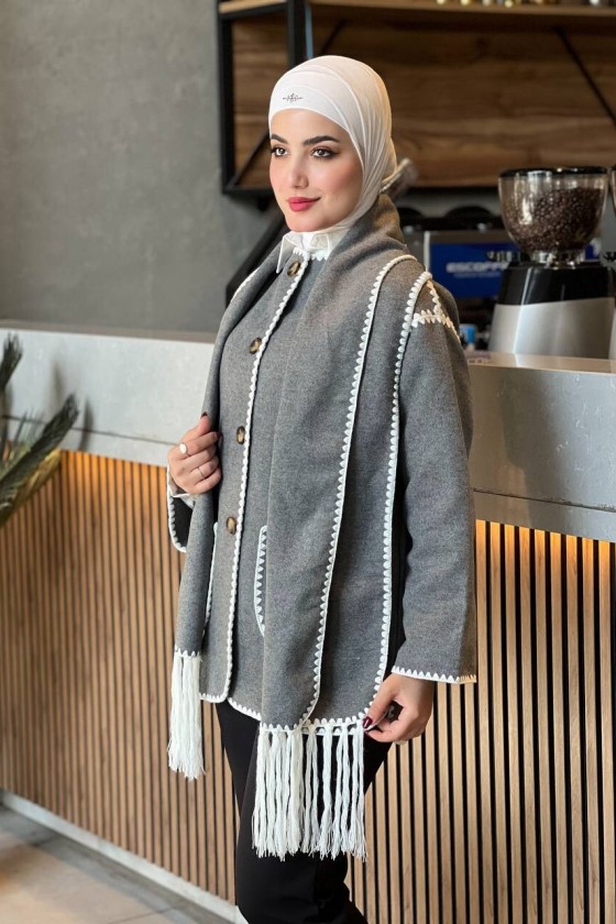 44102 - Dikiş Detaylı Kaşe Ceket Gri̇-G1