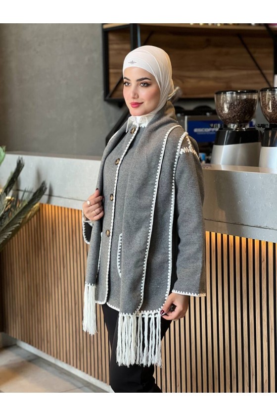 44102 - Dikiş Detaylı Kaşe Ceket Gri̇-G1