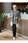 44102 - Dikiş Detaylı Kaşe Ceket Gri̇-G1