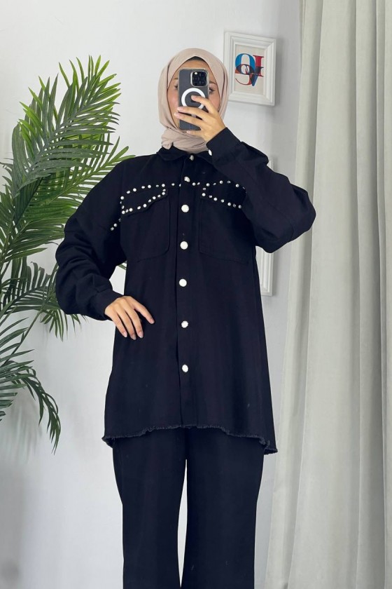 0778 - Kot Tesettür İkili Takım Si̇yah G 3