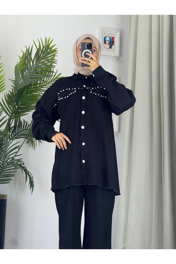 0778 - Kot Tesettür İkili Takım Si̇yah G 3